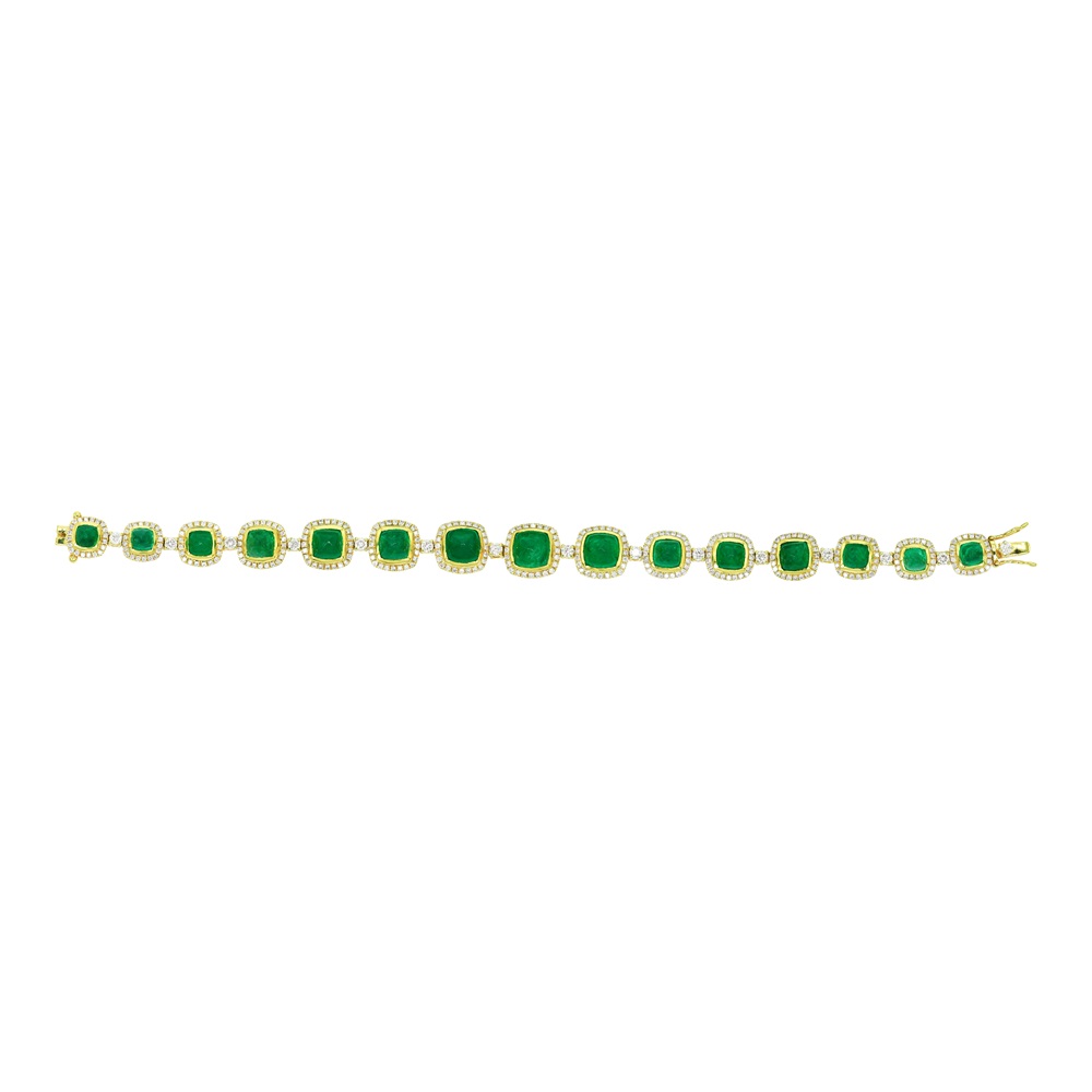 Emerald Colour Stone Bracelet with Diamond Halos in Open Settings